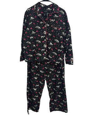 Axcess XL Black Pajama Set Reindeer Print Cotton Shirt Pants Cozycore Whimsical